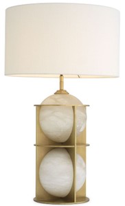 Casa Padrino luxury table lamp antique brass / alabaster / white Ø 45 x H. 75 cm - Modern metal desk lamp with alabaster balls and round lampshade - Luxury Quality