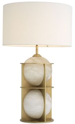 Casa Padrino luxury table lamp antique brass / alabaster / white Ø 45 x H. 75 cm - Modern metal desk lamp with alabaster balls and round lampshade - Luxury Quality