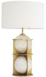 Casa Padrino luxury table lamp antique brass / alabaster / white Ø 45 x H. 75 cm - Modern metal desk lamp with alabaster balls and round lampshade - Luxury Quality