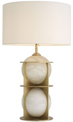 Casa Padrino luxury table lamp antique brass / alabaster / white Ø 45 x H. 75 cm - Modern metal desk lamp with alabaster balls and round lampshade - Luxury Quality