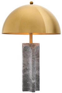 Luxus Designer Marmor Tischleuchte mit Metall Lampenschirm Grau Antik Messing Luxury Designer Marble Table Lamp with Metal Lampshade Gray Antique Brass 