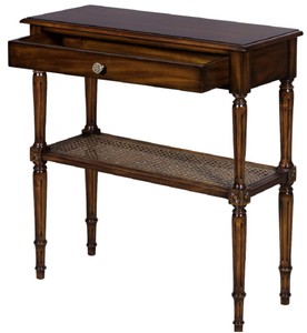 Casa Padrino Luxus Jugendstil Nachtkommode Braun 71 x 28 x H. 76 cm - Eleganter Massivholz Nachttisch - Beistelltisch mit Schublade und Rattan Regal - Schlafzimmer Möbel