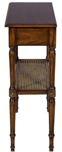 Casa Padrino Luxus Jugendstil Nachtkommode Braun 71 x 28 x H. 76 cm - Eleganter Massivholz Nachttisch - Beistelltisch mit Schublade und Rattan Regal - Schlafzimmer Möbel