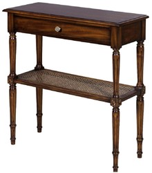 Casa Padrino luxury Art Nouveau bedside table brown 71 x 28 x H. 76 cm - Elegant solid wood bedside table - Side table with drawer and rattan shelf - Bedroom Furniture