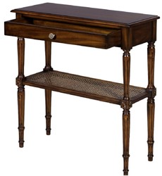 Casa Padrino luxury Art Nouveau bedside table brown 71 x 28 x H. 76 cm - Elegant solid wood bedside table - Side table with drawer and rattan shelf - Bedroom Furniture