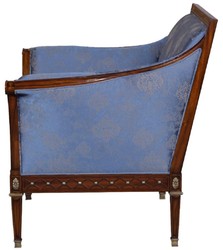 Casa Padrino luxury Art Nouveau armchair blue / brown / antique brass 112 x 89 x H. 100 cm - Noble mahogany living room armchair with elegant damask pattern - Baroque & Art Nouveau Living Room Furniture