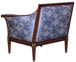 Casa Padrino luxury Art Nouveau armchair blue / brown / antique brass 112 x 89 x H. 100 cm - Noble mahogany living room armchair with elegant damask pattern - Baroque & Art Nouveau Living Room Furniture