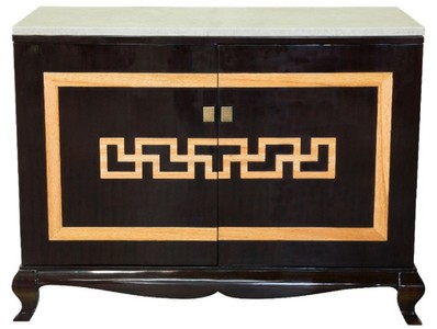 Casa Padrino armoire à liqueur baroque de luxe noir / naturel / crème 110 x 55 x H. 87 cm - Armoire de bar en bois massif avec plateau en marbre - Meubles de bar de style baroque