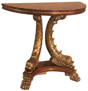 Casa Padrino console baroque de luxe marron / or 92 x 47 x H. 83 cm - Table console semi-circulaire en bois massif avec poissons koi et pieds de lion décoratifs sculptés à la main - Noble & Splendid