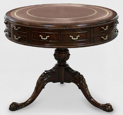Casa Padrino tavolino barocco di lusso marrone / oro Ø 91 x A. 76 cm - Tavolo rotondo in mogano con 14 cassetti e vera pelle - Mobili in mogano barocco