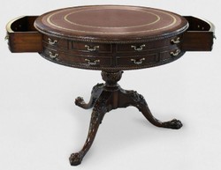 Casa Padrino tavolino barocco di lusso marrone / oro Ø 91 x A. 76 cm - Tavolo rotondo in mogano con 14 cassetti e vera pelle - Mobili in mogano barocco