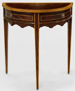 Casa Padrino table d'appoint baroque de luxe marron foncé / marron clair 71 x 36 x H. 74 cm - Table demi ronde en acajou avec 2 tiroirs - Table de Chevet - Mobilier Baroque