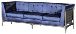 Casa Padrino sofá Art Deco de lujo de 3 plazas azul / gris 250 x 76 x A. 83 cm - Sofá de terciopelo noble con estructura de caoba - Muebles de Salón Art Deco
