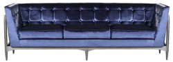 Casa Padrino sofá Art Deco de lujo de 3 plazas azul / gris 250 x 76 x A. 83 cm - Sofá de terciopelo noble con estructura de caoba - Muebles de Salón Art Deco

