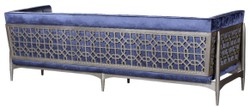 Casa Padrino sofá Art Deco de lujo de 3 plazas azul / gris 250 x 76 x A. 83 cm - Sofá de terciopelo noble con estructura de caoba - Muebles de Salón Art Deco
