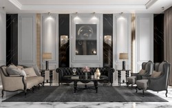 Barock Antik Stil Wohnzimmer Sessel Ohrensessel Grau Dunkelgrau Schwarz Baroque Antique Style Living Room Armchair Gray Dark Gray Black