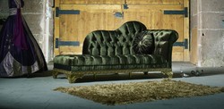 Luxus Barock Samt Chaiselongue Grün Luxury Baroque Velvet Chaise Longue Green
