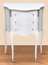 Casa Padrino mesita de noche blanco / plata - Mesita de noche de madera maciza - Mesita de noche con 3 cajones - Muebles barrocos hechos a mano