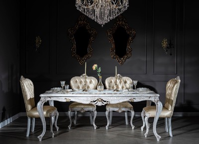 Casa Padrino Luxus Barock Esszimmerstuhl Gold / Antik Weiß / Gold - Handgefertigter Massivholz Küchenstuhl - Barock Esszimmer Möbel
