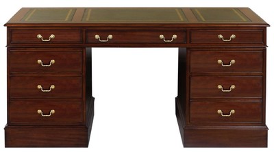 Casa Padrino escritorio de caoba de lujo marrón oscuro / verde / oro 140 x 70 x A. 78 cm - Mesa de oficina de estilo inglés - Muebles de oficina de lujo
