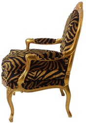 Casa Padrino fauteuil baroque de luxe or / noir / or 69 x 77 x H. 108 cm - Fauteuil de salon en acajou noble avec motif tigre élégant - Mobilier Baroque