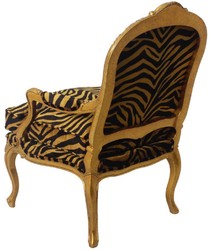 Casa Padrino fauteuil baroque de luxe or / noir / or 69 x 77 x H. 108 cm - Fauteuil de salon en acajou noble avec motif tigre élégant - Mobilier Baroque