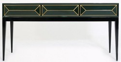 Casa Padrino luxury Art Deco console nero / verde / oro 180 x 49 x H. 92 cm - Consolle in legno massello con 3 cassetti in ottica 3D - Mobili Art Deco