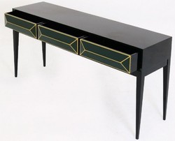 Casa Padrino luxury Art Deco console nero / verde / oro 180 x 49 x H. 92 cm - Consolle in legno massello con 3 cassetti in ottica 3D - Mobili Art Deco