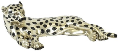 Casa Padrino figurine en bronze de luxe guépard argent / noir 56 x 28 x H. 15 cm - Sculpture en Bronze - Figurine de Décoration - Accessoires de Décoration de Luxe