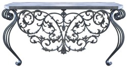 Casa Padrino luxury Art Nouveau console gray 150 x 45 x H. 90 cm - Handcrafted wrought iron console table with metal tabletop - Living Room Garden Patio Furniture