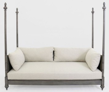 Casa Padrino sofá cama de lujo gris / crema 219 x 110 x A. 200 cm - Elegante sofá de madera maciza - Muebles de salón - Calidad de Lujo