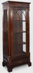 Casa Padrino luxury display cabinet dark brown 70 x 45 x H. 192 cm - Mahogany showcase cabinet with glass door and drawer - Luxury mahogany living room furniture