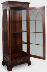 Casa Padrino luxury display cabinet dark brown 70 x 45 x H. 192 cm - Mahogany showcase cabinet with glass door and drawer - Luxury mahogany living room furniture