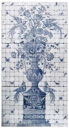 Casa Padrino pintura mural decoración barroco de lujo jarrón con flores y pájaros blanco / gris / azul 155 x A. 280 cm - Mosaicos de piedra natural hechos a mano y pintados a mano - Decoración Barrocos