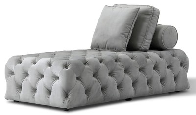 Casa Padrino chaise longue Chesterfield di lusso in velluto con 3 cuscini grigio 162 x 90 x A. 65 cm - Mobili Chesterfield - Mobili Soggiorno