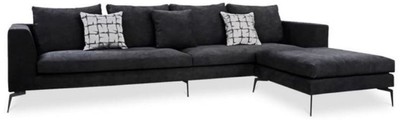 Casa Padrino divano ad angolo in velluto di lusso nero 320 x 180 x A. 45 cm - Divano moderno per soggiorno con sgabello regolabile - Mobili per Soggiorno