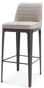 Casa Padrino sedia da bar di lusso beige / grigio opaco 40 x 50 x A. 100 cm - Sgabello da bar in vera pelle con struttura in acciaio inossidabile verniciato a polvere - Mobili da bar di lusso