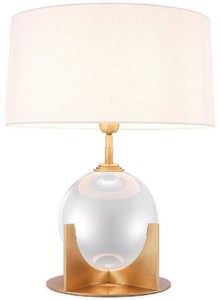 Casa Padrino luxury table lamp antique brass / white Ø 38 x H. 52 cm - Modern desk lamp with decorative crystal glass pearl - Luxury Quality