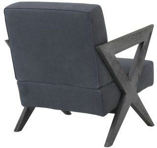 Casa Padrino Luxus Echtleder Sessel Blau / Schwarz 63 x 79 x H. 76 cm - Wohnzimmer Sessel mit edlem Büffelleder - Luxus Möbel