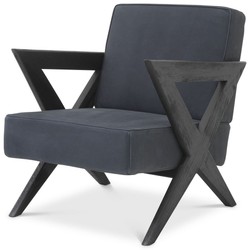Casa Padrino luxury genuine leather armchair blue / black 63 x 79 x H. 76 cm - Living room armchair with fine buffalo leather - Luxury Furniture