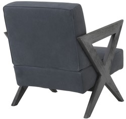 Casa Padrino luxury genuine leather armchair blue / black 63 x 79 x H. 76 cm - Living room armchair with fine buffalo leather - Luxury Furniture