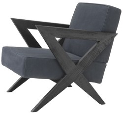 Casa Padrino luxury genuine leather armchair blue / black 63 x 79 x H. 76 cm - Living room armchair with fine buffalo leather - Luxury Furniture