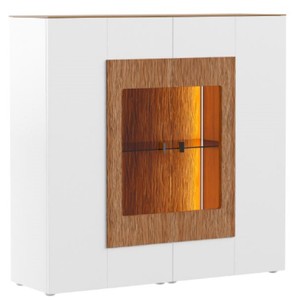Casa Padrino vitrina blanco / marrón 111 x 40 x H. 138 cm - Vitrina moderna de madera maciza iluminada - Armario de salón - Mueble bar - Muebles de salón