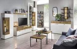 Casa Padrino cabinet de télévision marron / blanc 180 x 48 x H. 55 cm - Meuble TV lumineux en bois massif avec tiroirs - Mobilier de salon moderne