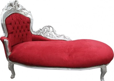 Casa Padrino Barock Chaiselongue Bordeaux Silber Recamiere Liege Baroque Silver Casa Padrino Barock Chaiselongue Bordeaux Silber Recamiere Liege Baroque Silver