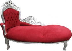 Casa Padrino Chaise Longue Baroque Bordeaux Rouge / Argent - Recamiere de Luxe en Bois Massif, 155 x 70 x 100 cm Casa Padrino Chaise Longue Baroque Bordeaux Rouge / Argent - Recamiere de Luxe en Bois Massif, 155 x 70 x 100 cm