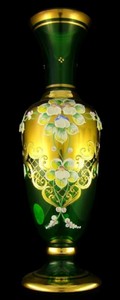 Casa Padrino Luxury Baroque Deco Glass Vase Green / Multicolor / Gold H. 40 cm - Handmade & hand-painted flower vase - Hotel & Restaurant Accessories - Luxury Quality