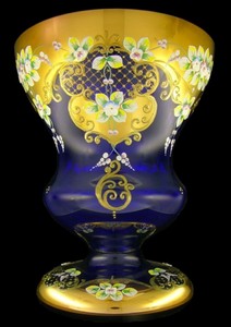 Casa Padrino luxury baroque glass vase blue / multicolor / gold H. 40 cm - Handmade & hand-painted flower vase - Baroque Decoration - Noble & Magnificent