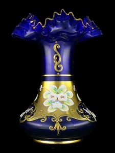 Casa Padrino luxury baroque glass vase blue / multicolor / gold H. 20 cm - Handmade & hand-painted flower vase - Baroque Decoration - Noble & Magnificent