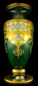 Casa Padrino luxury baroque glass vase green / multicolor / gold H. 60 cm - Magnificent handmade & hand-painted flower vase - Baroque decoration accessories
